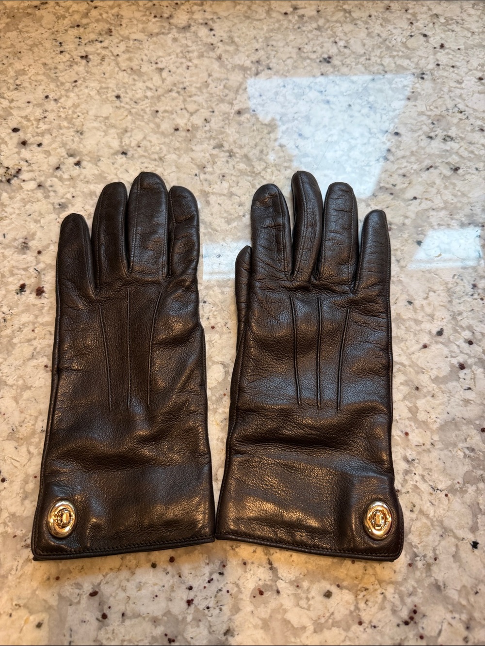 Women's Brown Leather Dress Gloves with Gold Accent cashmere lining size 6.5